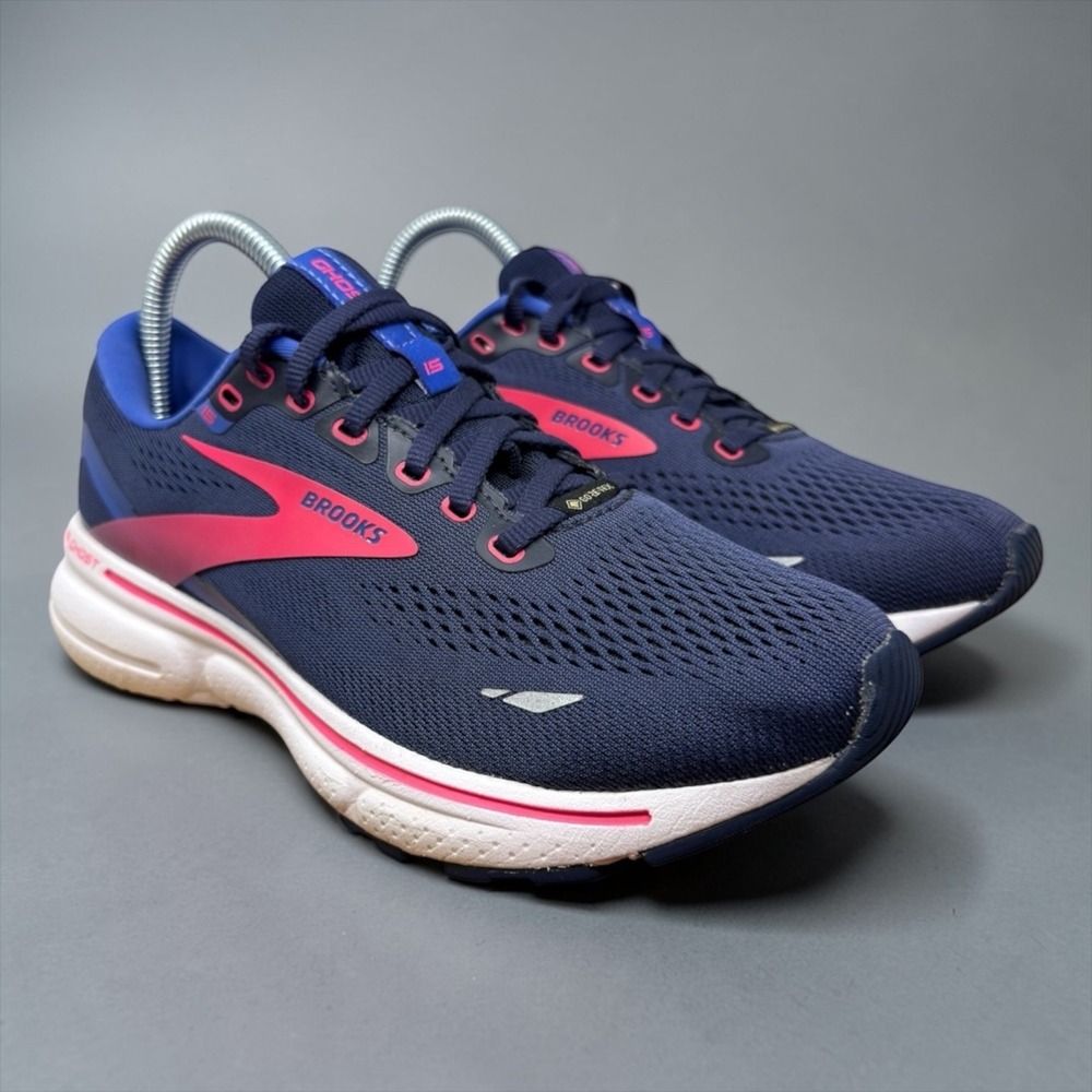 Brooks Ghost 15 GTX Women 8 Navy Pink Waterproof Running Shoes 1203821B460